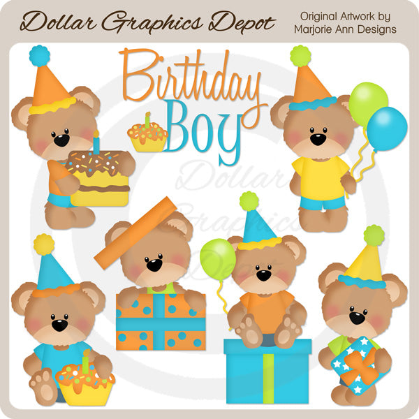 Birthday Bears - Boys - Clip Art
