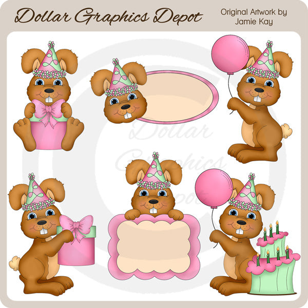 Birthday Girl Bunnies - Clip Art