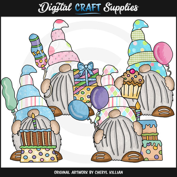 Birthday Gnomes - Clip Art - DCS Exclusive