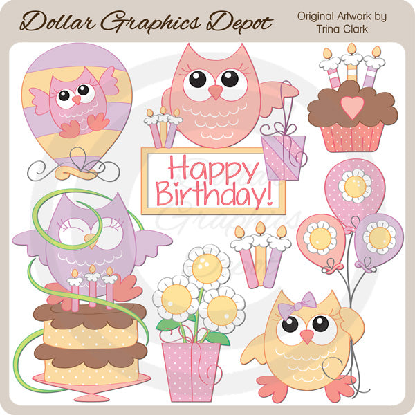 Birthday Owls 1 - Clip Art