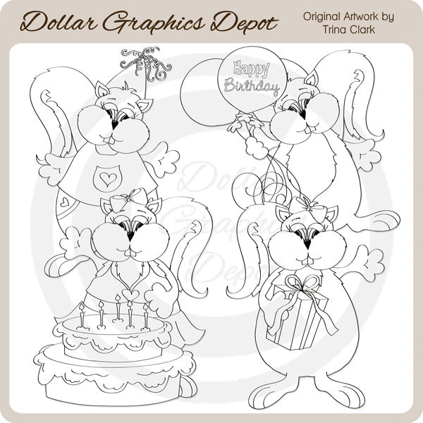 Birthday Squirrels - Digital Stamps