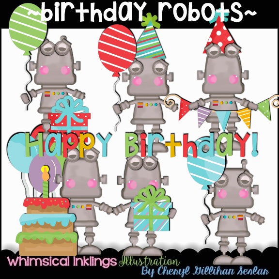 Cute Birthday Robots Clipart Collection