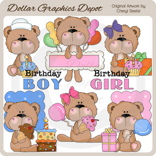 BoBo and Babs Bears Birthday - Clip Art