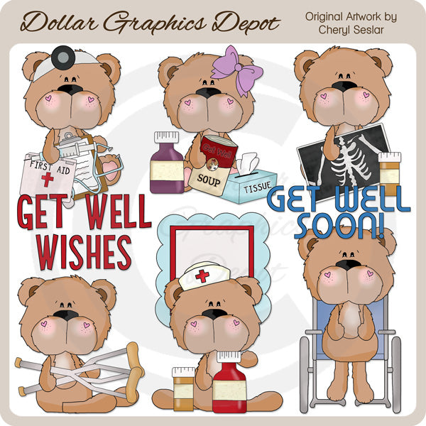 BoBo and Babs Bears Get Well - Clip Art