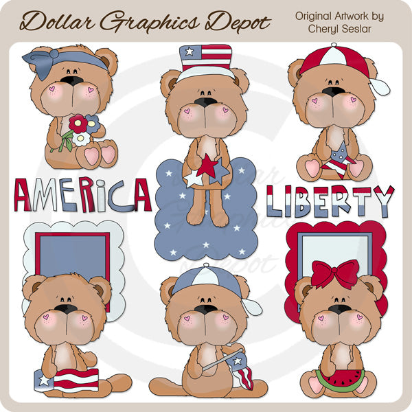 BoBo and Babs Bears Love America - Clip Art