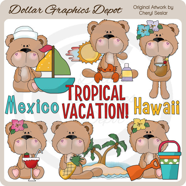 BoBo and Babs Bears Tropical Vacation - Clip Art
