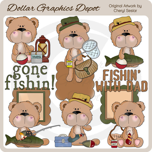 BoBo Bear Goes Fishing - Clip Art