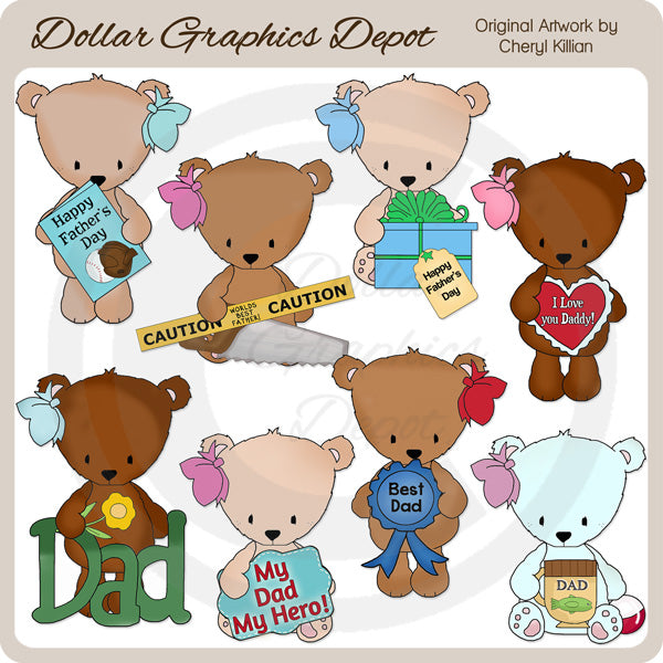 Bow Bears - Father's Day - Clip Art