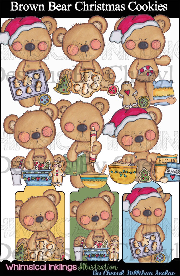 Biscotti di Natale dell'orso bruno... Grafica colorata a mano