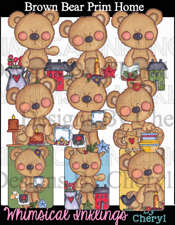 Brown Bear Prim Home...Hand Colored Graphics