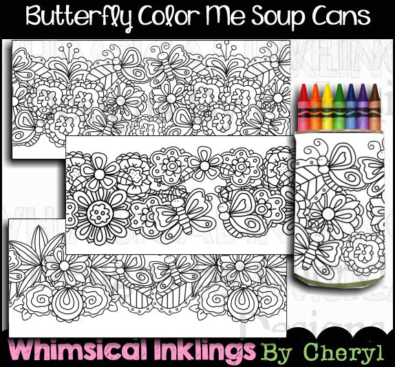 Etiquetas para latas de sopa de mariposas... Coloréame (WI)