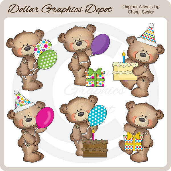Button Bears - Birthday - Clip Art