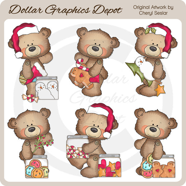 Button Bears - Christmas - Clip Art