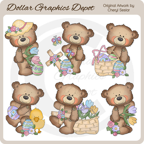 Button Bears - Easter - Clip Art