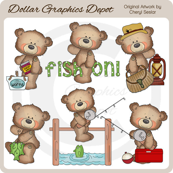 Button Bears - Fishing - Clip Art