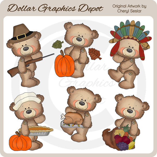 Button Bears - Thanksgiving - Clip Art