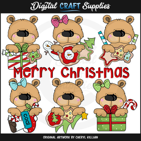 Christmas Bear Peekers - Clip Art