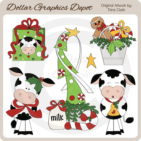 Christmas Cows - Clip Art