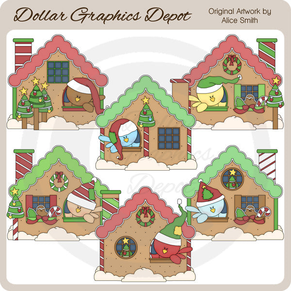 Christmas Ginger Birdhouses - Clip Art