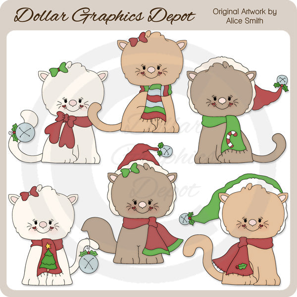 Gatitos navideños - Clipart - Exclusivo de DCS