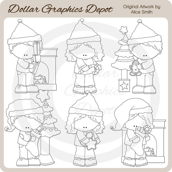 Christmas Morning Kids 1- Digital Stamps - *DCS Exclusive*