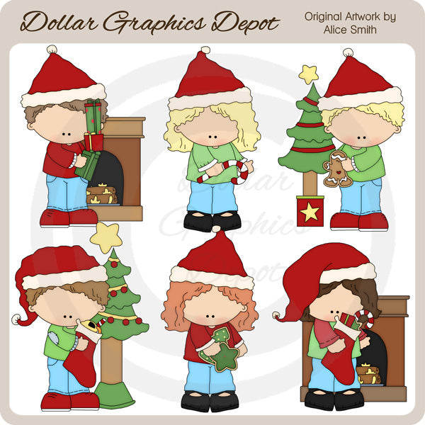 Christmas Morning Kids 1 - Clip Art - DCS Exclusive