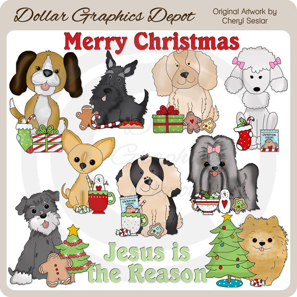 Cachorros navideños 1 - Clipart - Exclusivo de DCS