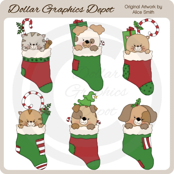 Christmas Stocking Pets - Clip Art - DCS Exclusive