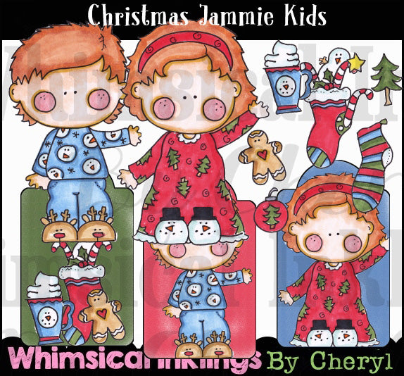 Navidad Jammie Kids... Colección gráfica coloreada a mano