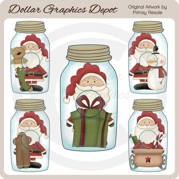 Clear Jars - Santa - Clip Art