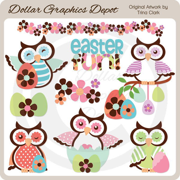 Colorful Easter Owls - Clip Art