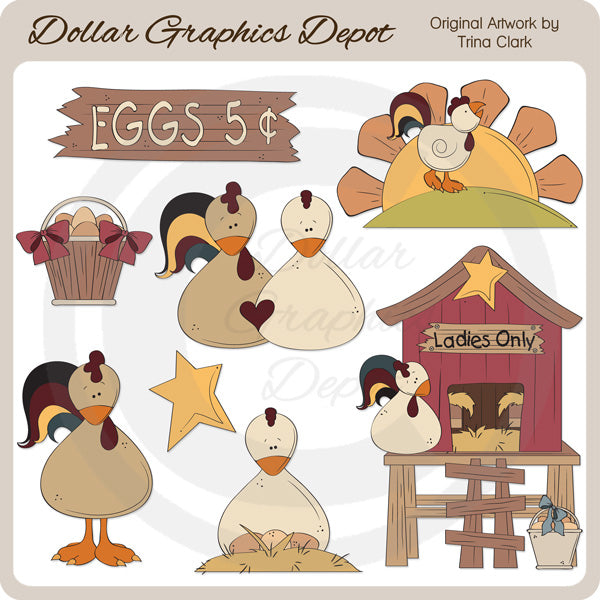Country Chickens - Clip Art