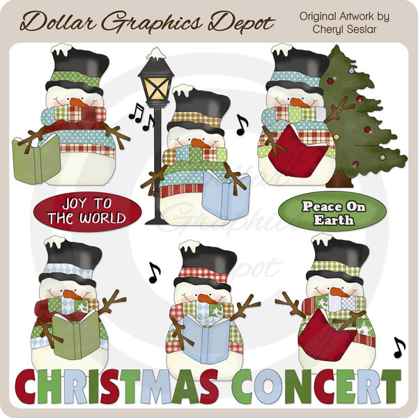 Country Snowmen - Christmas Concert - Clip Art