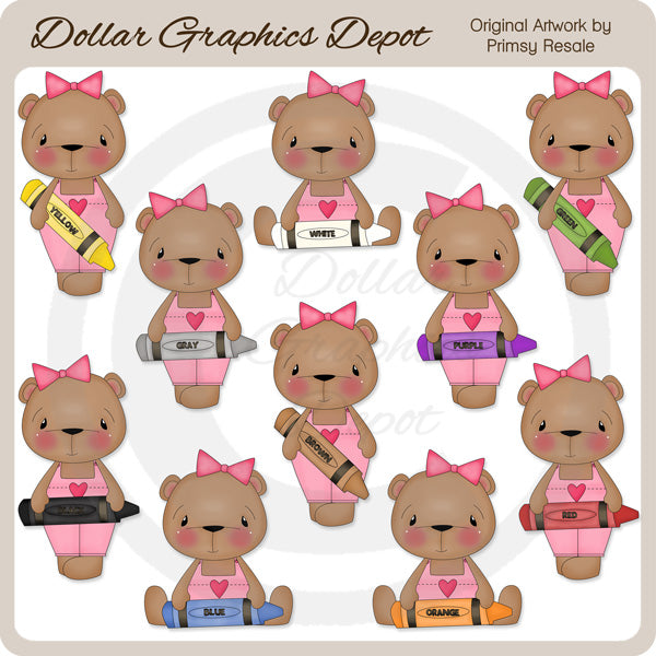 Crayon Bears - Girls - Clip Art - DCS Exclusive