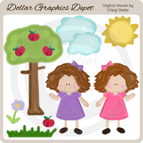 Crayon Kids - Apple Tree Girls - Clip Art