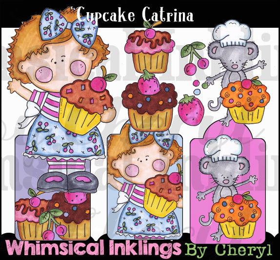 Cupcake Catrina... Grafica colorata a mano