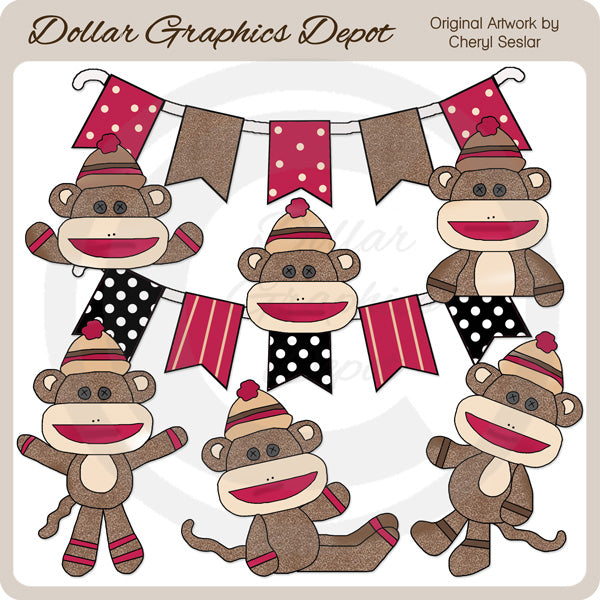 Cute Sock Monkeys - Clip Art