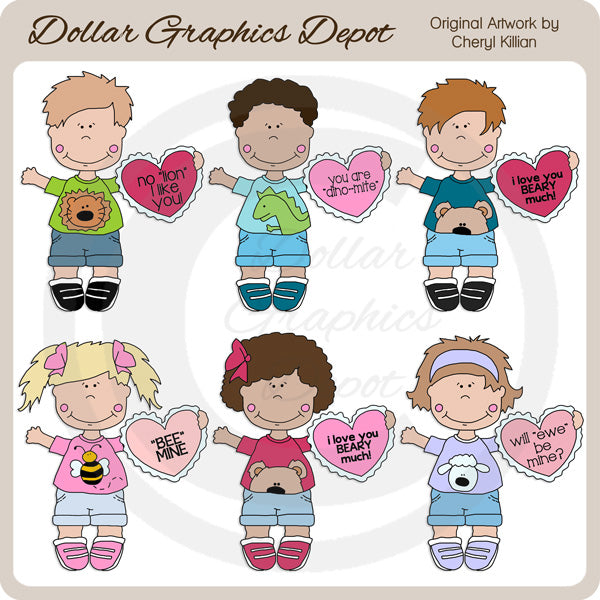 Cute Valentine Kids - Clip Art