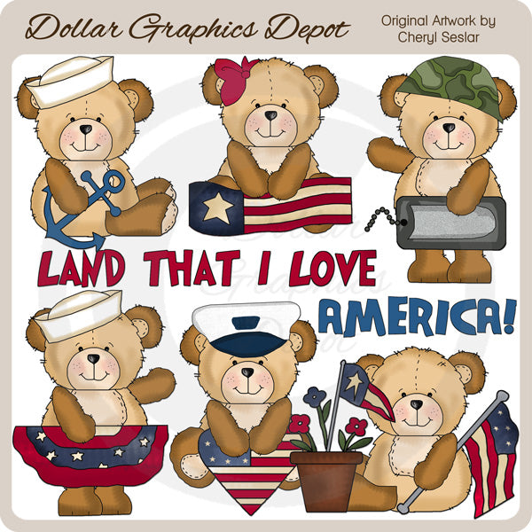 Cutesy Bears - All American - Clip Art