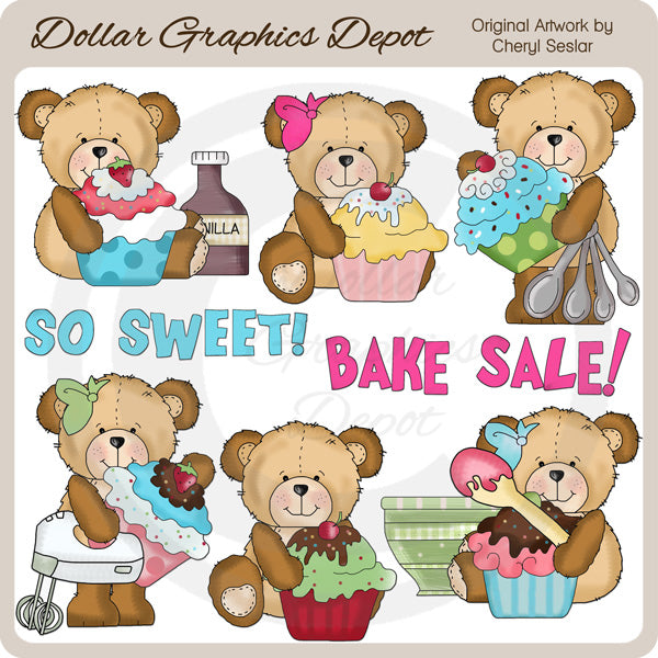 Cutesy Bears - Cupcakes - Clip Art