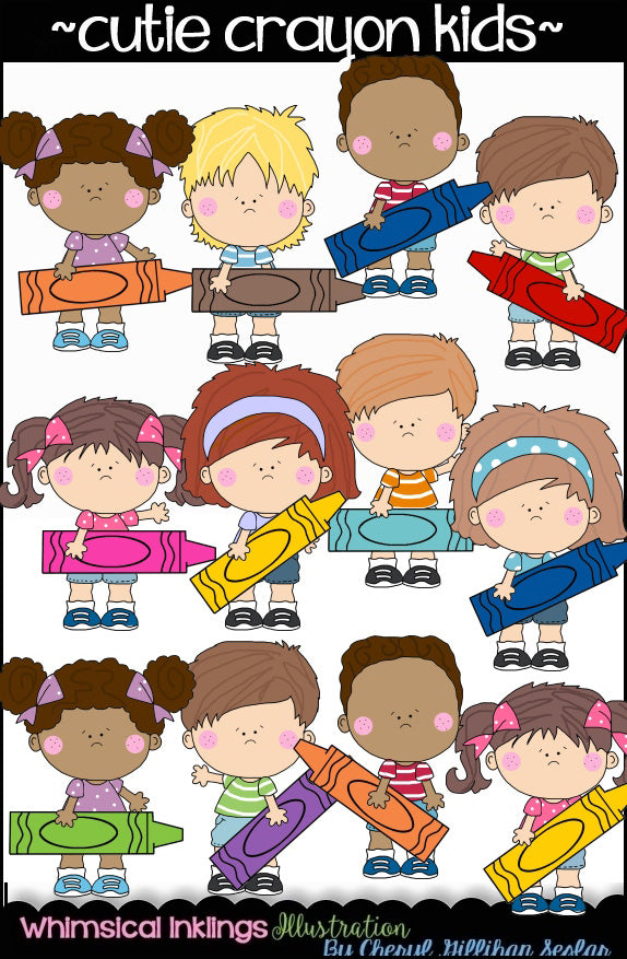 Cute Crayon Kids Clipart Collection