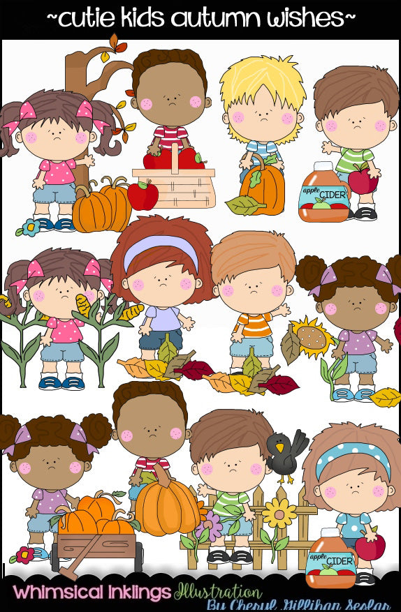 Cute Kids Autumn Wishes Clipart Collection