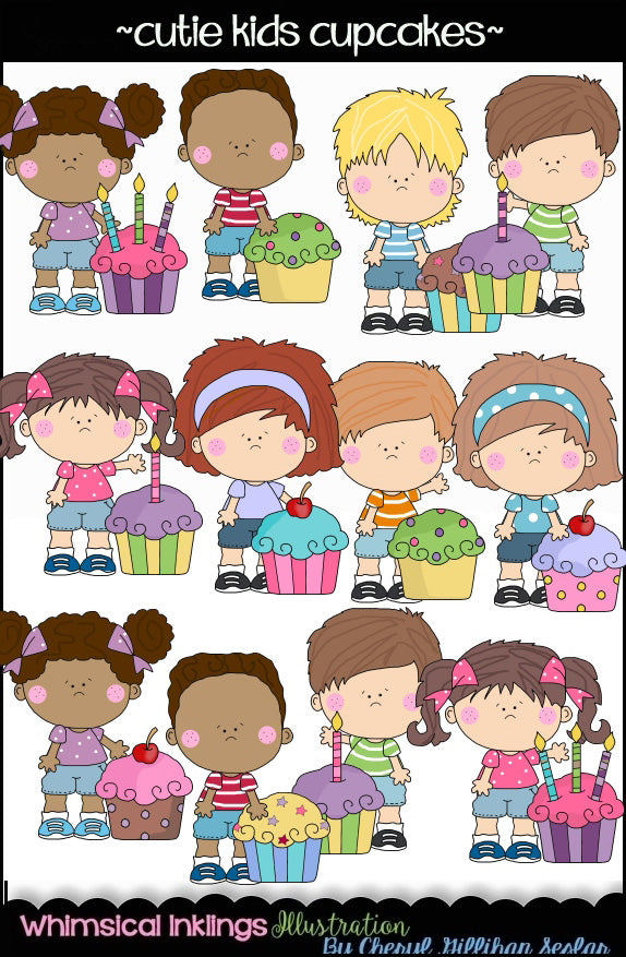 Cutie Kids Cupcakes Clipart Collection