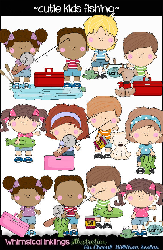 Collezione di clipart di pesca per bambini Cutie