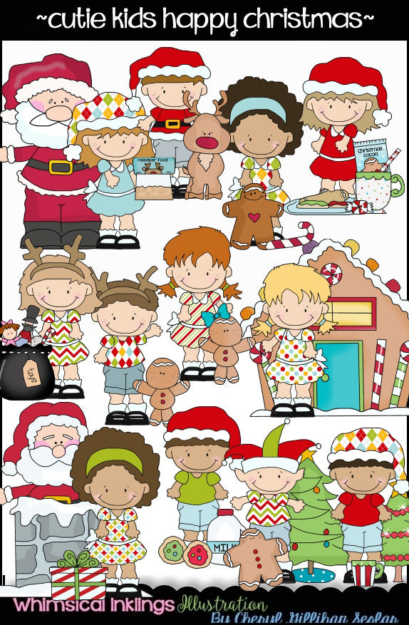 Cutie Kids Happy Christmas Clipart Collection