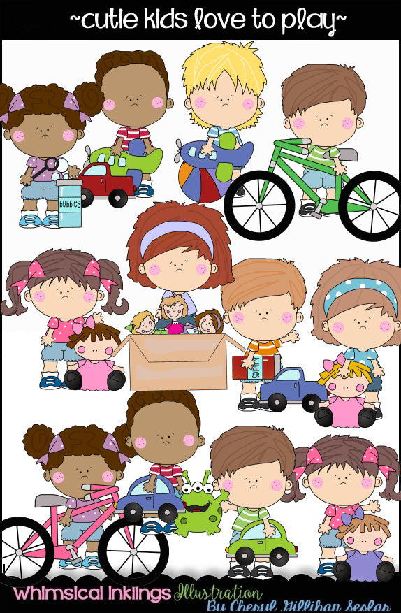 Cutie Kids Loves To Play Clipart Collection