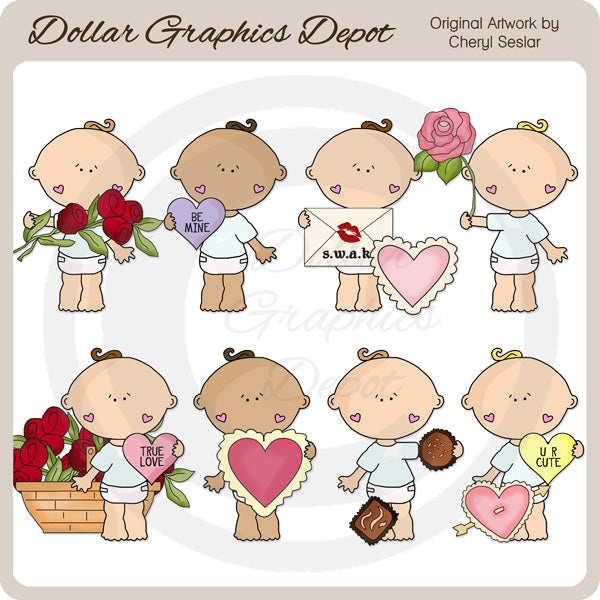Diaper Babies - Valentines - Clip Art