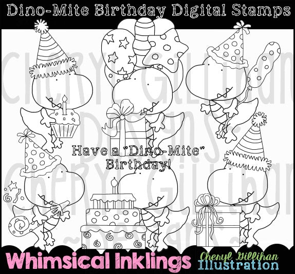 Dinomite Birthday - Digital Stamps