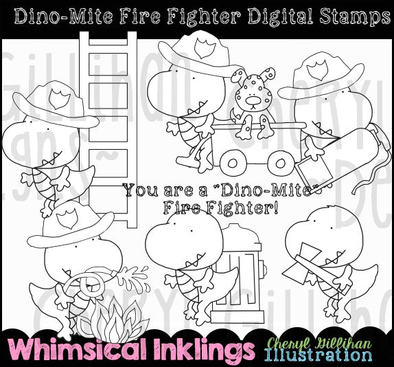 Dinomite Firefighter - Digital Stamps