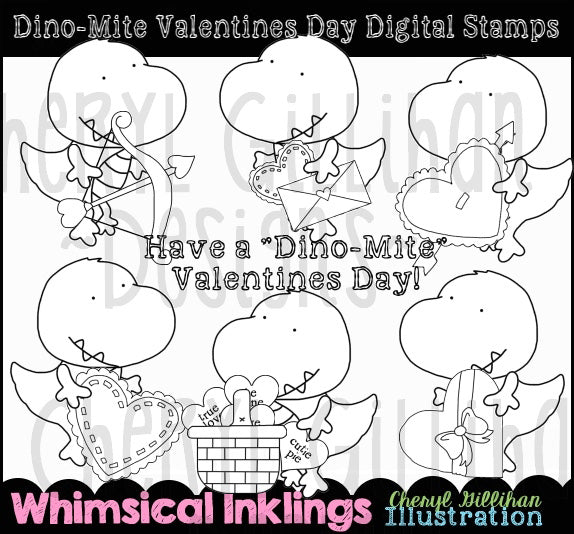 Dinomite Valentines Day - Digital Stamps